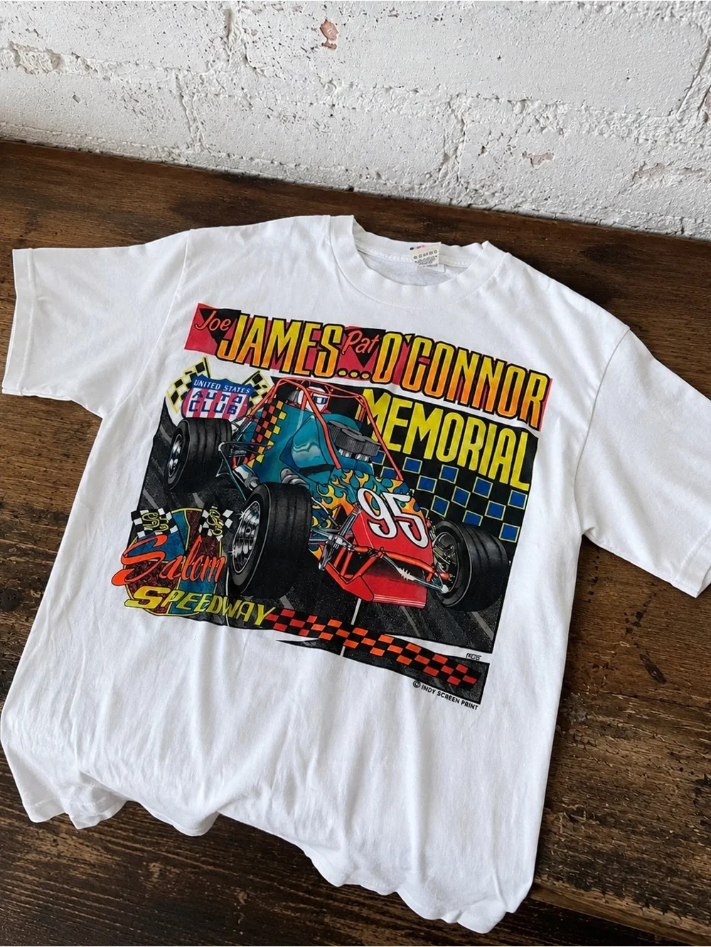 VTG 90s Fruit of the Loom Joe James Pat O'Connor Memorial Salem Speedway Tee L